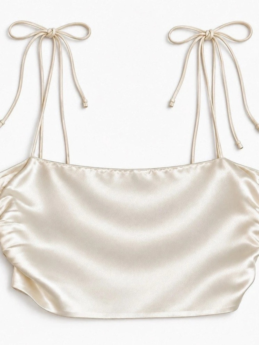 Reformation Lucrezia Ivory 100% Silk Ruched Crop Top Size 6